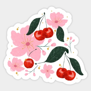 Sparkly Cherries and Cherry Blossoms Sticker